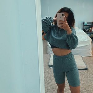 V Cut Neck Crop Top and Biker Shorts Set